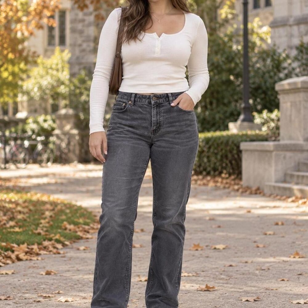 y2K US Polo Assn Women's straight leg size 12 Grey Corduroy Pants academia